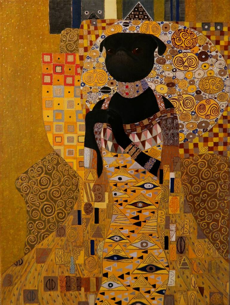 Lady Helen (pug portrait inspired by Klimt)