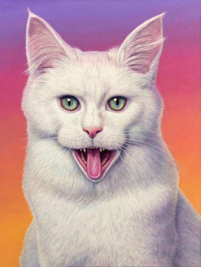 Crazy White Cat Painting by James W Johnson | Saatchi Art