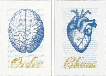 Order Chaos Script Blue. Screen print with music score and prose script. thumb