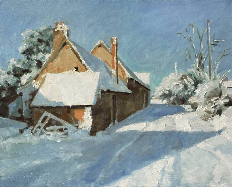 Original Landscape Painting by Cornelis Heilig | Figurative Art on Canvas | Farm in the snow