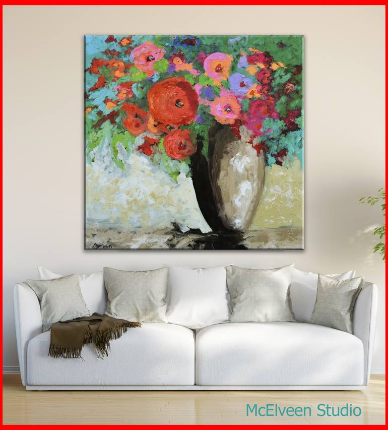 Original Abstract Floral Painting by Claire McElveen