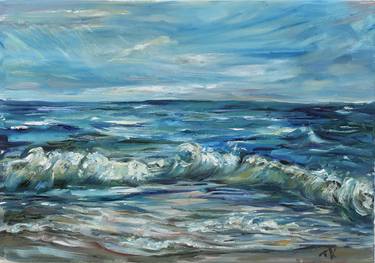 Print of Impressionism Seascape Paintings by Tania Kamburudi