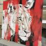 modern lion painting with red in my studio
