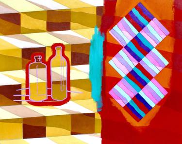 Still-life with Bottles and Striped Squares thumb