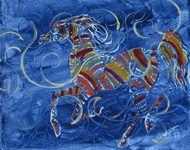 Print of Folk Horse Paintings by Suzette Boice