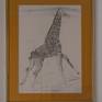 Giraffe running with a frame and hanging on a wall