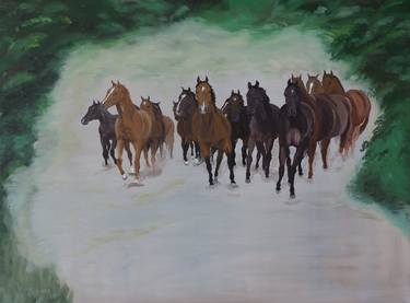 Herd of horses in canter thumb