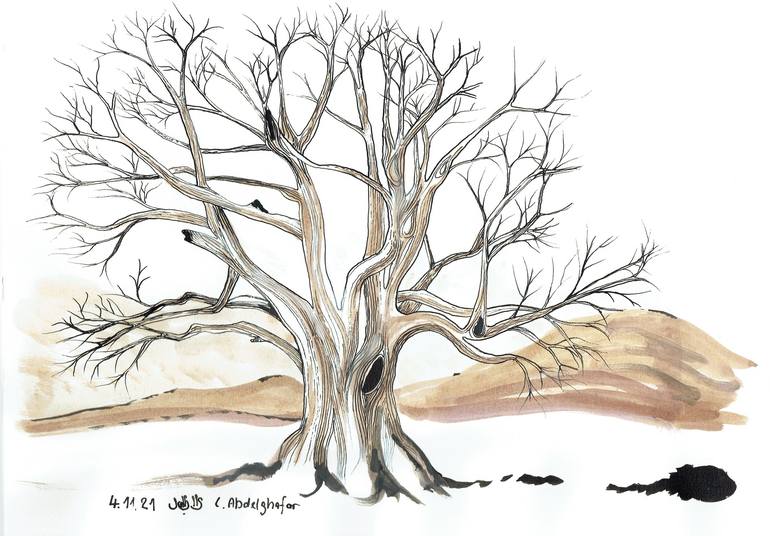 black ink drawings trees