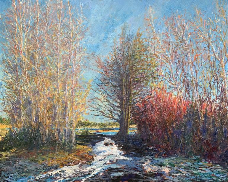 March day on the river Lielupe Painting by Albert Safiullin | Saatchi Art