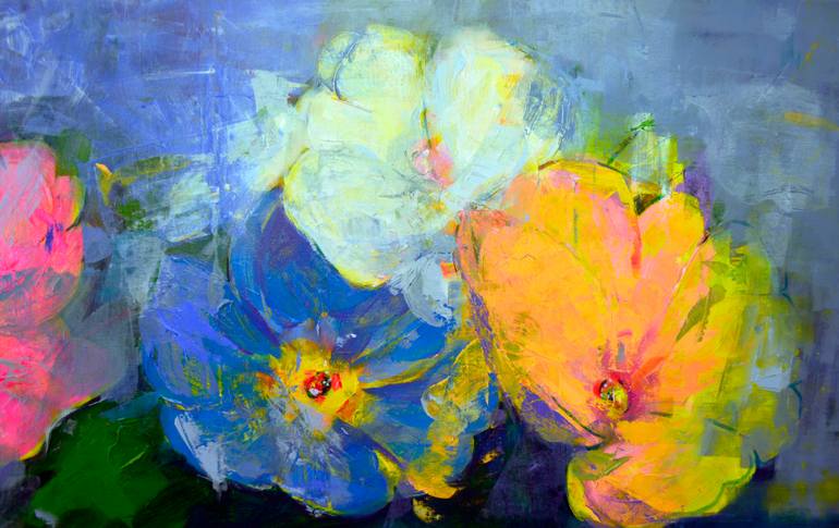 Original Art Deco Floral Painting by Kemal Topcu