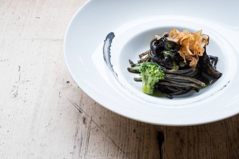 Squid Ink Tagliatelle with Squid and White Wine-Tomato Sauce Recipe, Anne  Burrell