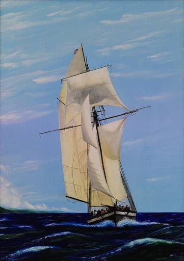 Original Art Deco Sailboat Paintings by David Bender