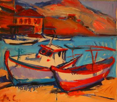 Greece. Seascape with boats thumb