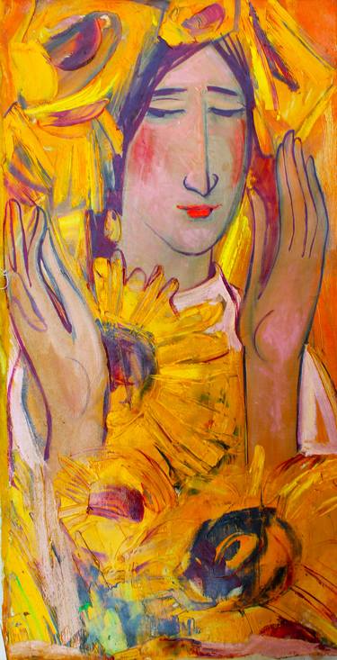 Portrait of a girl in sunny colors. Yellow mood. thumb