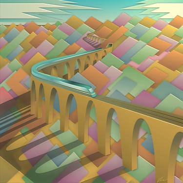 Print of Art Deco Train Mixed Media by Frank LaMantia