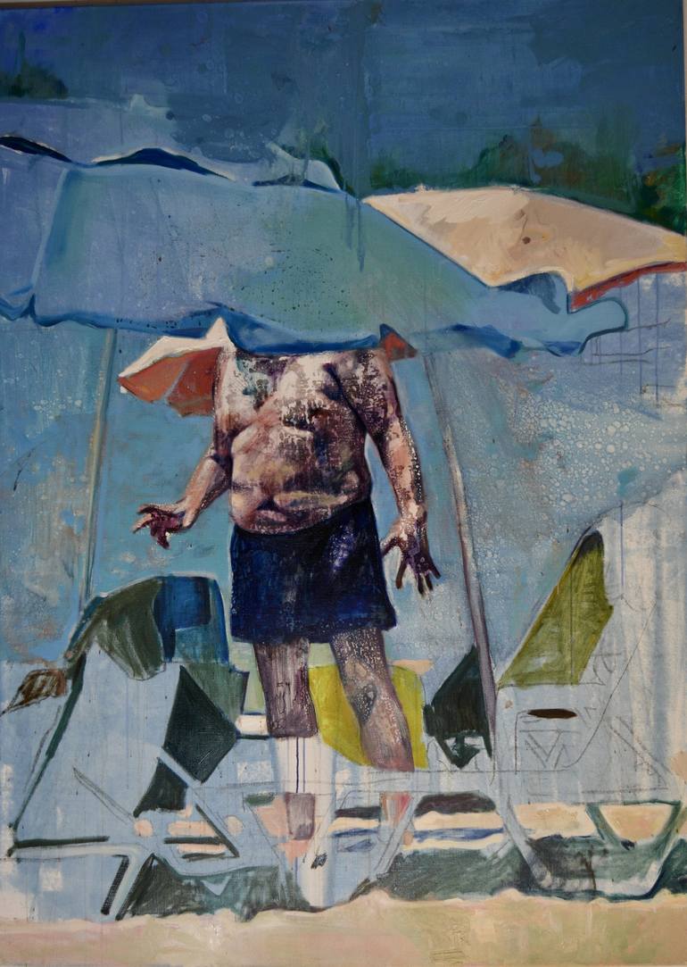 man with parasol Painting by christos tsimaris | Saatchi Art