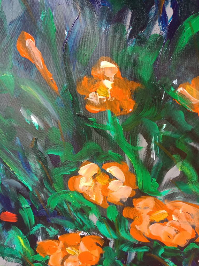 Original Abstract Expressionism Garden Painting by Hai Linh Le