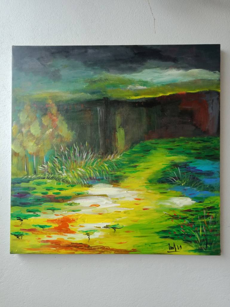 Original Art Deco Landscape Painting by Hai Linh Le