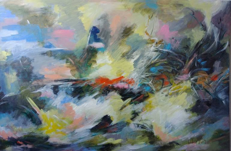 Original Abstract Expressionism Landscape Painting by Hai Linh Le