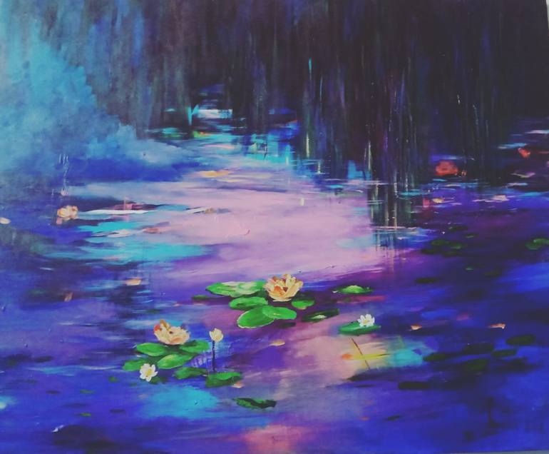 Lotus in the night Painting by Hai Linh Le | Saatchi Art