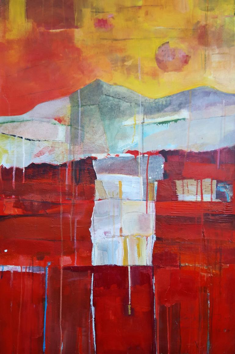 Mountains (installation in red) Painting by Constantinos Kalfountzos ...