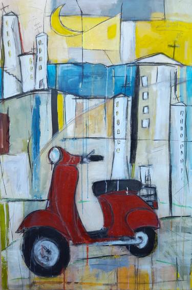 Original Abstract Expressionism Motorbike Paintings by Constantinos Kalfountzos