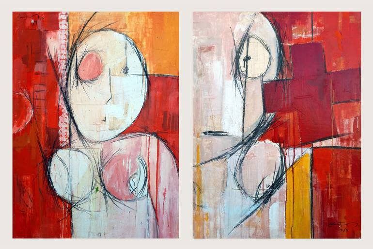 Original Abstract Expressionism People Painting by Constantinos Kalfountzos