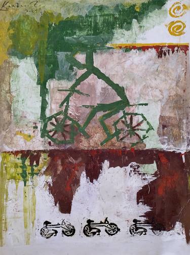 Original Abstract Expressionism Bicycle Paintings by Constantinos Kalfountzos