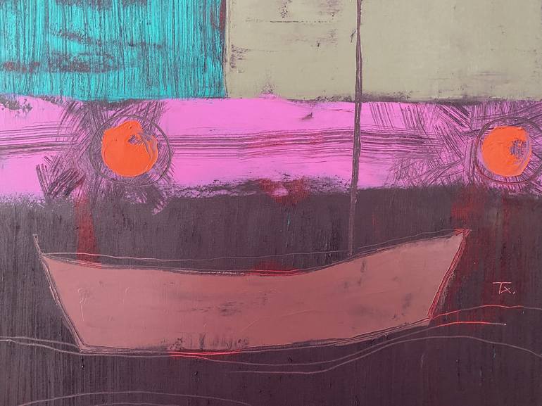 Original Minimalism Boat Painting by Tatiana Harizanova