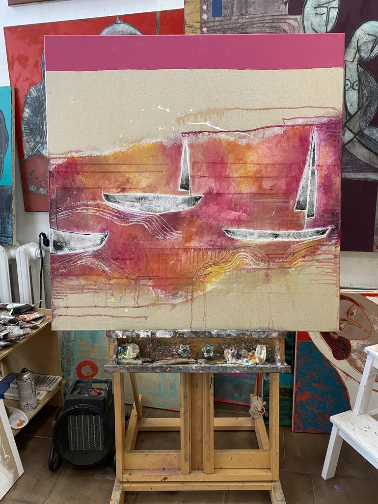 Original Abstract Boat Painting by Tatiana Harizanova