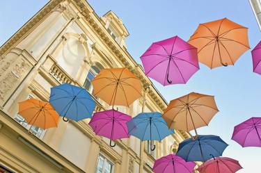 Flying umbrellas and old building - Limited Edition 1 of 10 thumb