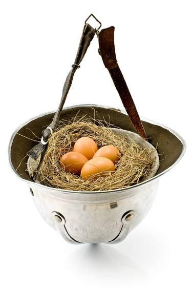 Nest with eggs in old army helmet - Limited Edition 1 of 10 thumb