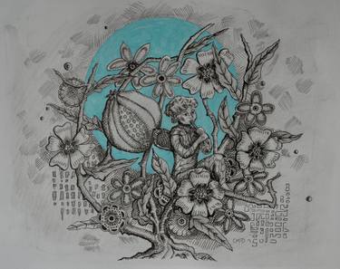 Original Black & White Fantasy Mixed Media by Carol Mcdermott