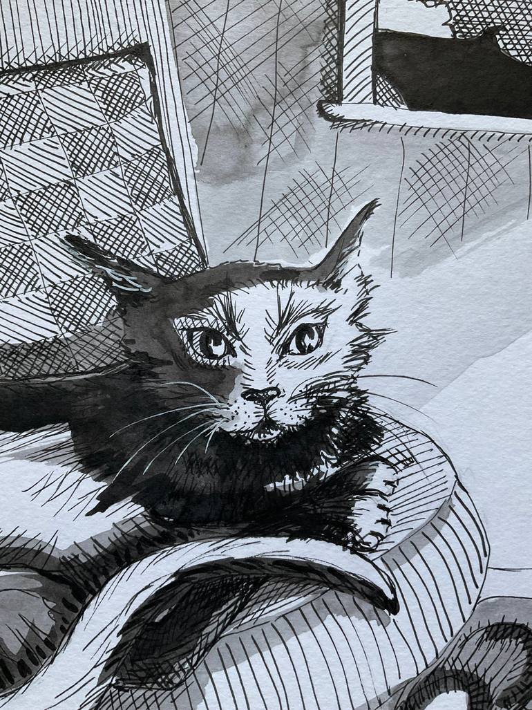 Original Contemporary Cats Drawing by Carol Mcdermott