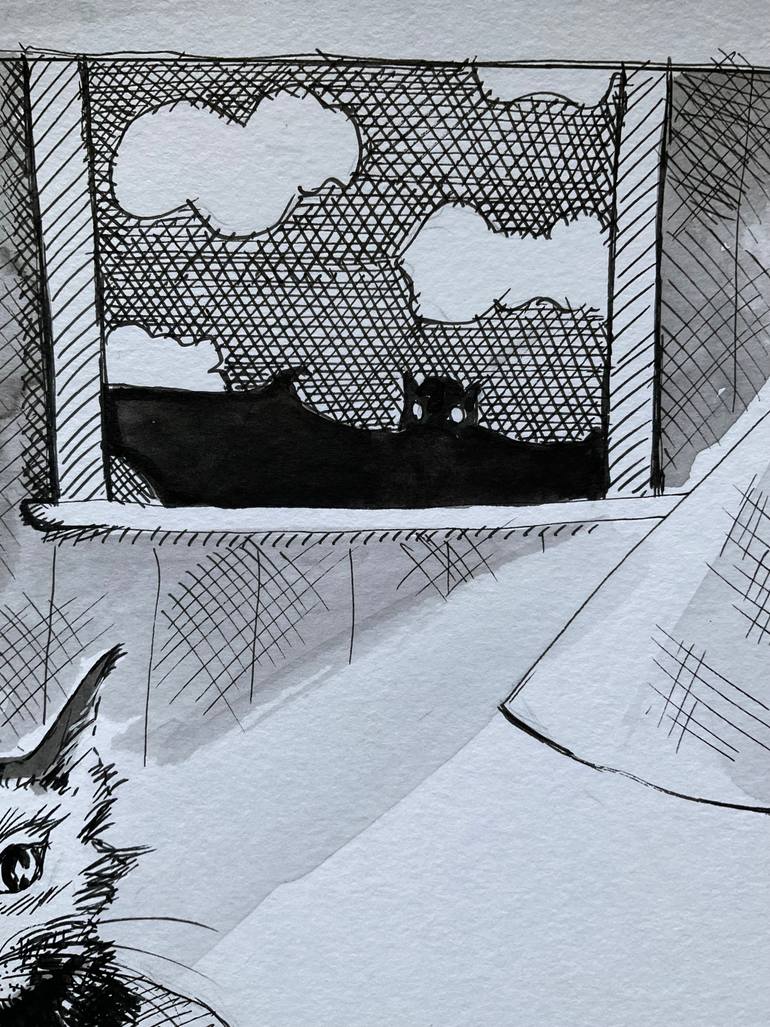 Original Contemporary Cats Drawing by Carol Mcdermott