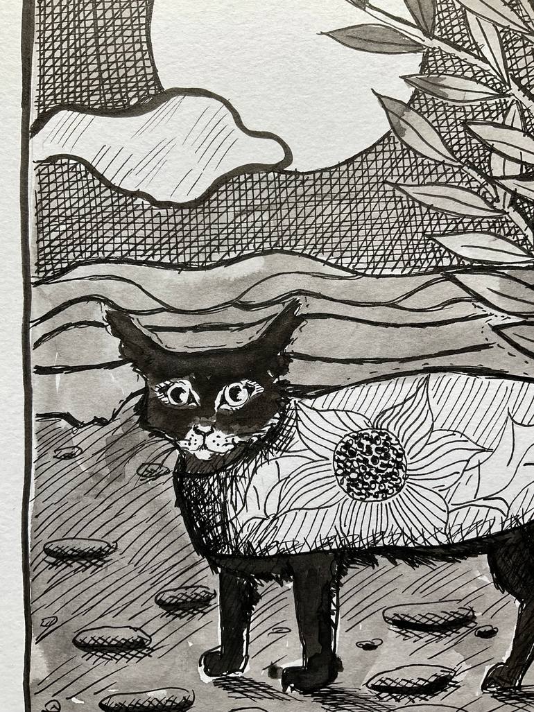 Original Black & White Cats Drawing by Carol Mcdermott
