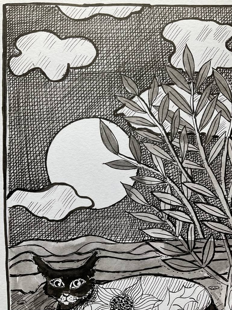 Original Black & White Cats Drawing by Carol Mcdermott