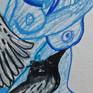 Just recently I watched a family of black birds bring up four young in my garden. It was quite eventful when they fledged, one got stuck in my neighbours pond but soon rescued and passed back to me over the fence. So for a while I was on chick patrol in the garden....hence the inspiration for this drawing.
Crayon on heavy duty cotton rag paper (khadi)