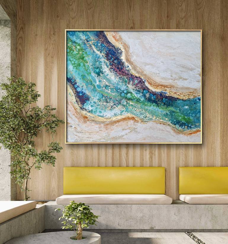 Original Abstract Beach Painting by ELENI DENART