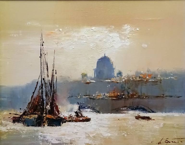 Original Boat Painting by Ivory Art Gallery