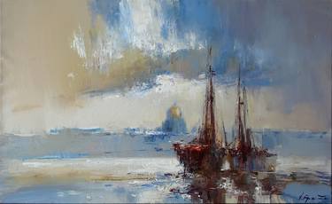 Original Expressionism Boat Paintings by Ivory Art Gallery