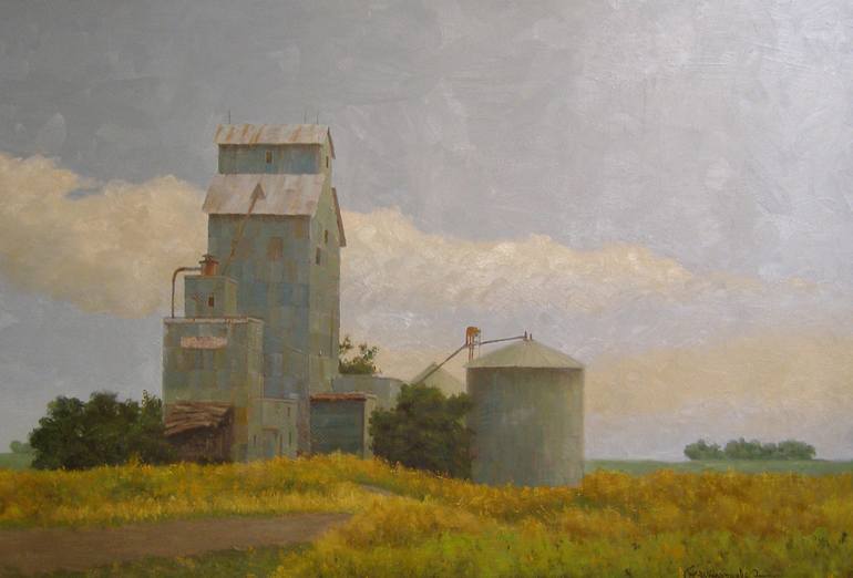 Renner South Dakota Grain Eelevator Painting by Gary Hartenhoff