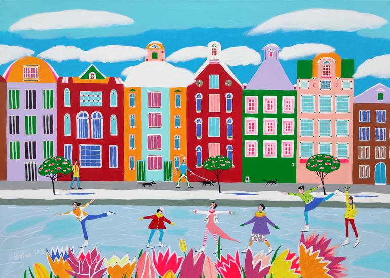 Original Cities Painting by Katrina Avotina | Contemporary Art on Canvas | A Whisper Of Magic In The Dutch Spring