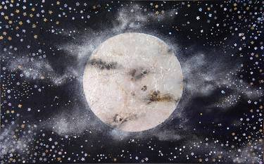 Moony night with starry sakura - floating rising sun flag at moony night - thumb
