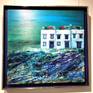 Silver and blue float mounted wooden frame