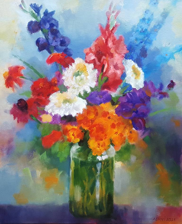 Flowers in a jar Painting by Maria Agnieszka Nizegorodcew | Saatchi Art