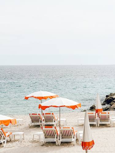 Beach Print, Retro Umbrellas, French Riviera, Cote D'Azur Print thumb