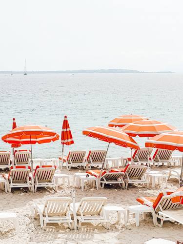 Beach Print, Retro Beach Umbrellas, French Riviera Beach thumb