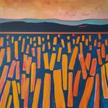 Stoppelfeld 2, orange behind blue by Kai Hoge