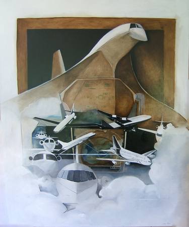 Original Illustration Airplane Paintings by Edith CHAUVET-SIMON